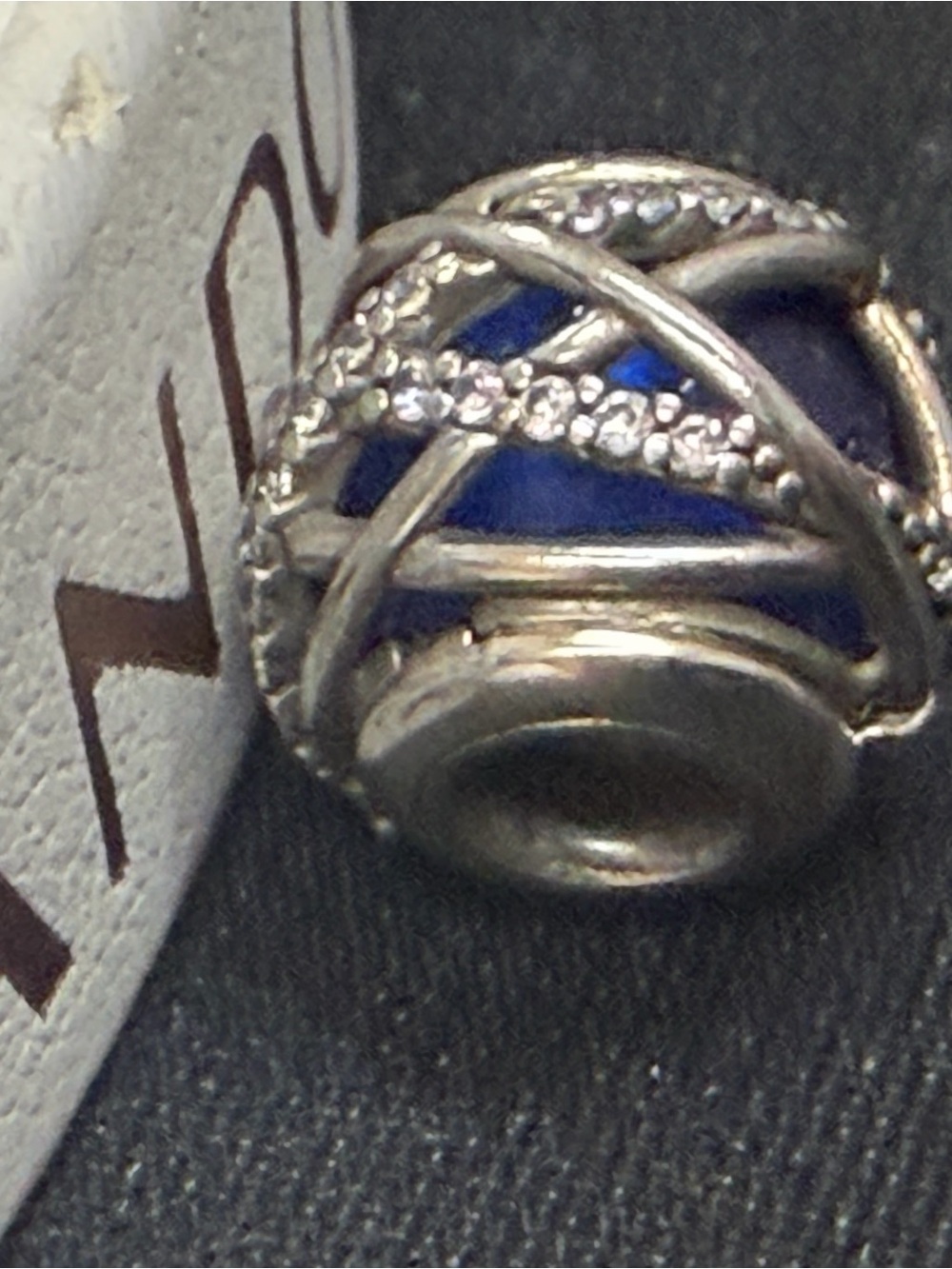 Authentic Pandora Blue Crystal Cz  Lattice Charm Silver